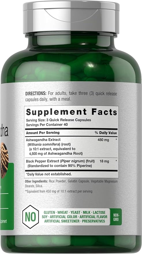 Horbäach Ashwagandha Supplement | Max Strength | 120 Capsules | Non-GMO, Gluten Free