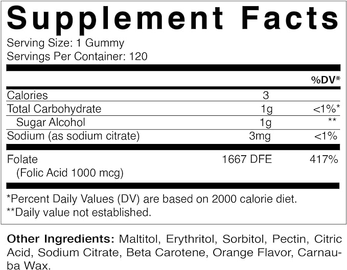 Vitamatic Folic Acid Gummies 1000 mcg (1 mg) - an Essential Prenatal Vitamins for Mom & Baby - Vitamin B9-120 Vegan Gummies (3)