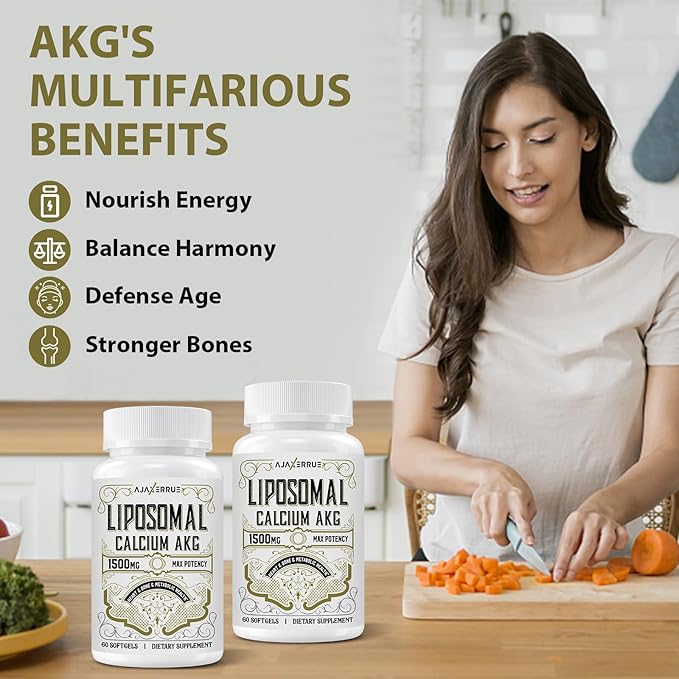 Liposomal Calcium AKG Supplement 1500 MG (Alpha-Ketoglutaric Acid), High Absorption, More Effective Than AAKG, Ca AKG for Longevity, Age Defense, Cellular Energy, Metabolic Function, 180 Softgels