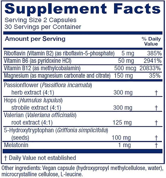 Vitanica Sleepblend, Non Habit Forming Sleep Support Supplement, with Melatonin, Valerian Root, Passionflower and Hops, Vegan, 60 Capsules