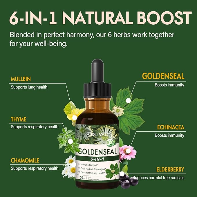 Herbal Drops Extract with Goldenseal, Immune Support, Free Radical Scavenging & Respiratory Lung Health. 6oz-Original