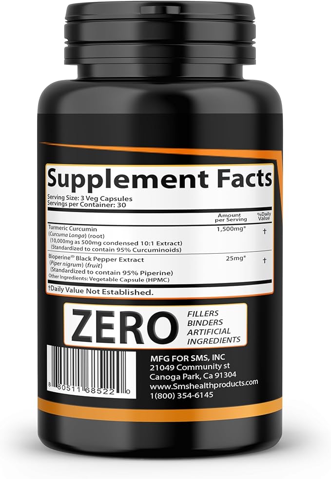 Turmeric Curcumin with Black Pepper 1,500mg | 90 Veggie Capsules | Dietary Supplement with 95% Standardized Curcuminoids & Bioperine for Potency & Absorption | Non-GMO, Gluten Free
