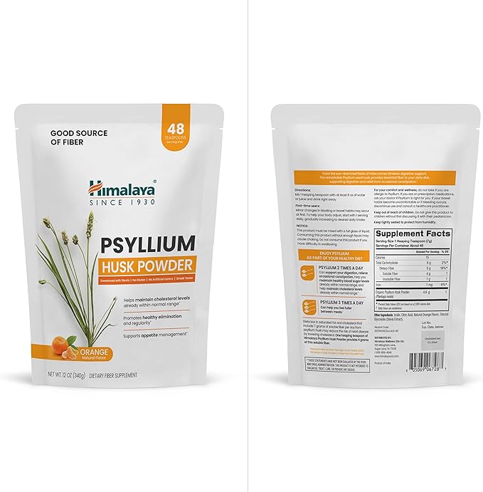 Himalaya Orange Psyllium Husk Powder, Daily Fiber Supplement for Regularity & Digestive Support, Sugar Free, Gluten Free, Vegan, No Artificial Colors, Easy-to-Mix,12 oz (340 g)