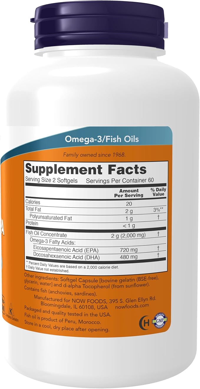 NOW Foods Supplements, Super Omega EPA, 360 EPA / 240 DHA, Molecularly Distilled, Cardiovascular Support*, 120 Softgels