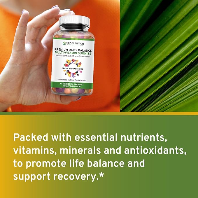 TRIO NUTRITION Premium Naturally Delicious Daily Multivitamin Gummies for Men & Women| No Major Food Allergens |Gluten Free | No High Fructose | Essential Vitamins & Minerals - Zinc*