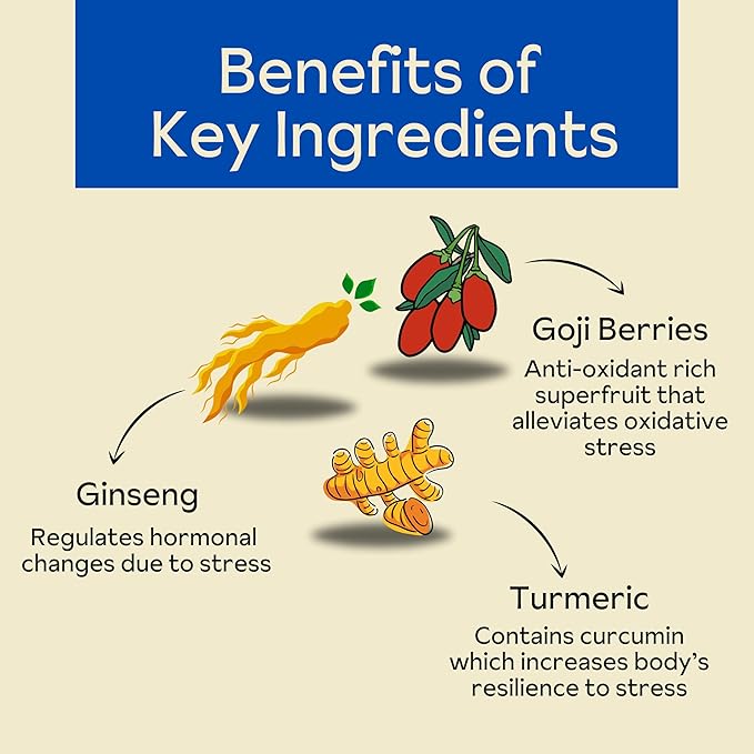 De-Stress Gummies with American Ginseng, Turmeric, and Goji - Assist with Stress Relief & Mood Boost, All-Natural Relaxation, Low-Sugar, 45 Vegan Gummies, Passion Fruit (45 Gummies (Pack of 1))