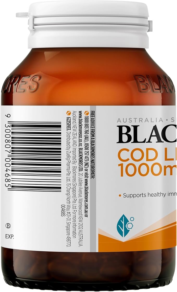 Blackmores Cod Liver Oil 1000 mg 80 Capsules, Vitamin A + Vitamin D + Omega-3, Made in Australia