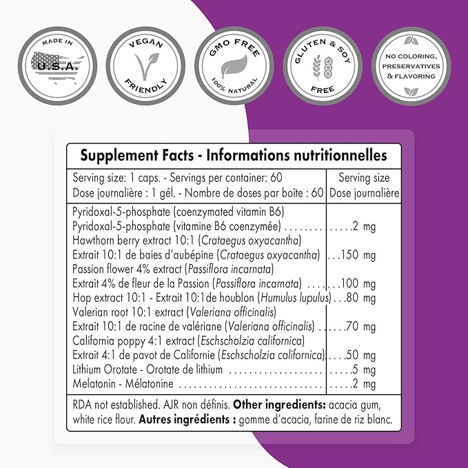 Supersmart - Advanced Sleep Formula (High Strength) - with Melatonin, Valerian Root, California Poppy, Passion Flower, Lithium Orotate | Non-GMO & Gluten Free - 60 Vegetarian Capsules