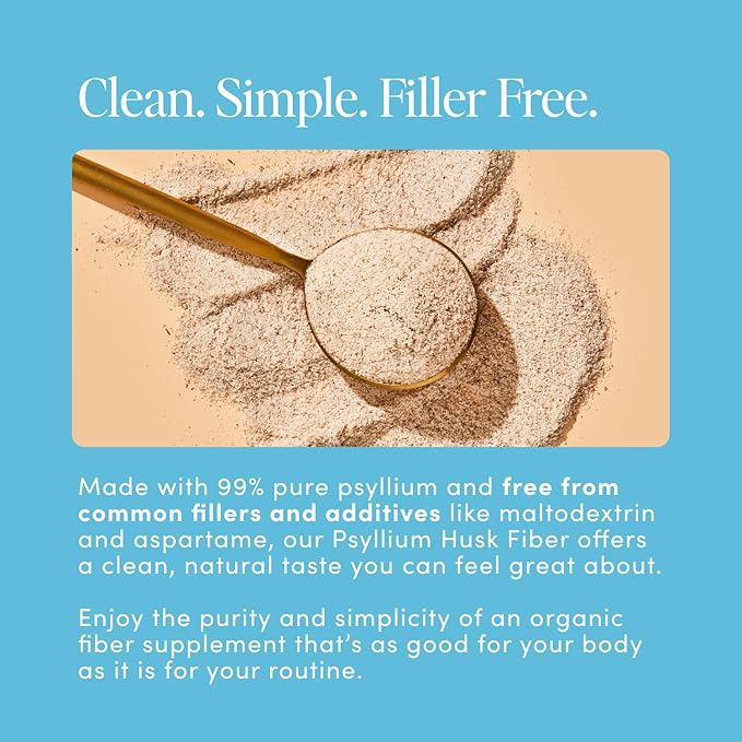 Psyllium Husk Fiber Unflavored (6g Per Serving) - Gluten-Free Fiber Supplement for Women & Men - Psyllium Husk Powder for Healthy Digestion, Bowel Regularity & Bloating Relief - 45 Servings
