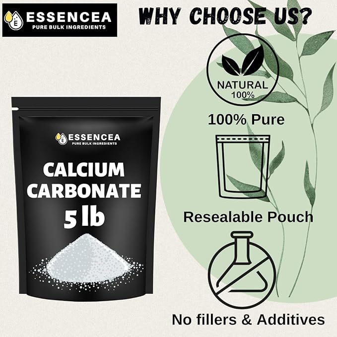 Calcium Carbonate 5lb by Essencea Pure Bulk Ingredients | Calcium Supplement | Chalk Powder | Food Preservative (80 Ounces)
