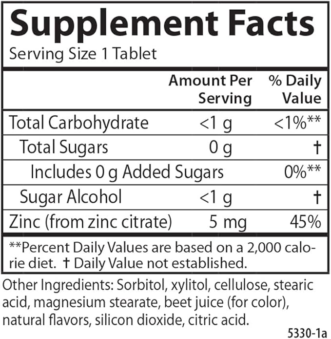 Carlson - Kid's Chewable Zinc, 5 mg, Immune Support, Antioxidant Power, Natural Mixed Berry Flavor, 42 Tablets