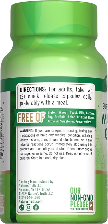 Nature's Truth Magnesium Glycinate Capsules | 200mg | 60 Count | Chelated Superior Absorption Formula | Non-GMO & Gluten Free Supplement