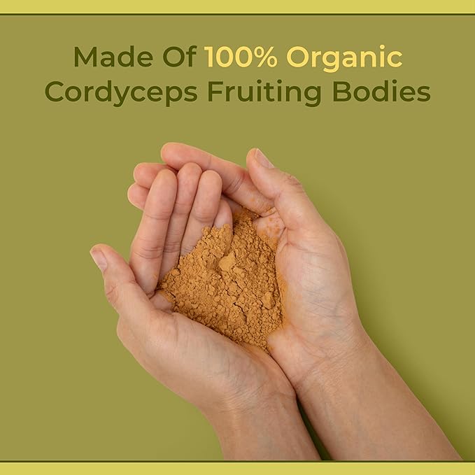 Naturealm Cordyceps Mushroom Powder - Organic Mushroom Extract for Focus, Energy & Mental Clarity - 100% Mushroom Fruiting Bodies - Cordyceps Militaris Supplement (60 Servings)