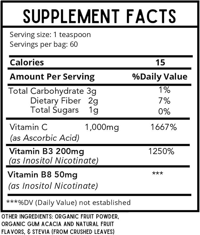 Kids Defense Powder | Orthomolecular Dose of 1000 mg Vitamin C and 250 mg B3 | Pure, Corn Free, & GMO-Free | Fruit Punch Flavor | 60 Servings