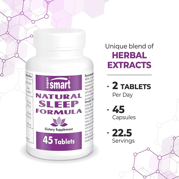 Supersmart - Natural Sleep Formula (Advanced Formula) - with L-Tryptophan, Valerian Root, Hop, Eschscholzia Californica - Herbal Supplement | Non-GMO & Gluten Free - 45 Tablets