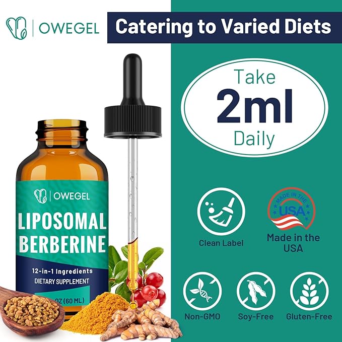 Berberine HCL Supplement with Ceylon Cinnamon - Highly Absorbable Liposomal Berberine Liquid Drops 3000mg- 12 in 1 Natural Ingredients - AMPK Activator - 2 Fl Oz