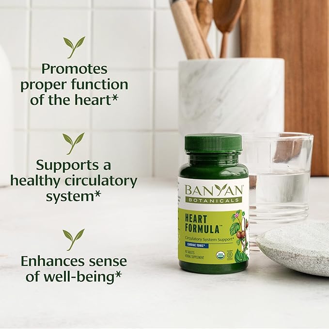 Banyan Botanicals Heart Formula – Organic Herbal Heart Health Supplement with Hawthorn Berry and Guduchi – Supports Proper Function of The Heart* – 90 Tablets – Non-GMO Sustainably Sourced Vegan