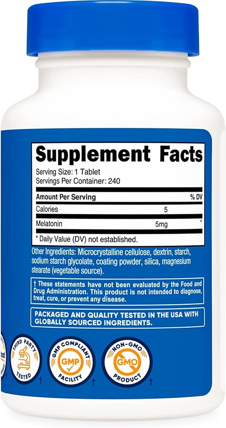 Nutricost Melatonin 5mg, 240 Tablets - 5mg Per Serving, Non-GMO, Gluten Free