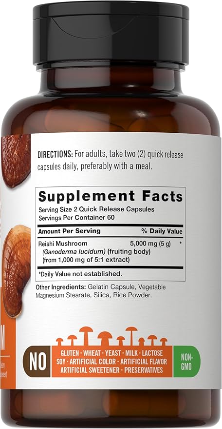 Carlyle Reishi Mushroom Capsules 5000 mg | 120 Count | Non-GMO and Gluten Free Extract Supplement | Wiseshroom