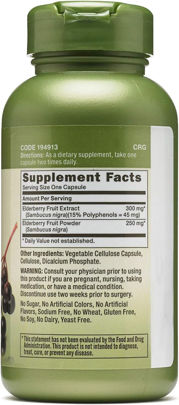 GNC Herbal Plus Elderberry Fruit 550mg, Vegetarian Supplement, 100 Servings