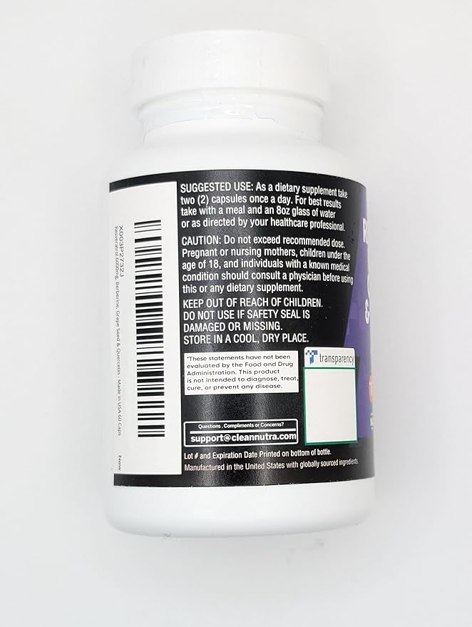 Clean Resveratrol Supplement | Berberine Grape Seed Extract Quercetin Green Tea Extract Acai Noni Polyphenol Supplement for Women & Men Anti Aging N-Acetyl Cysteine NAD Booster