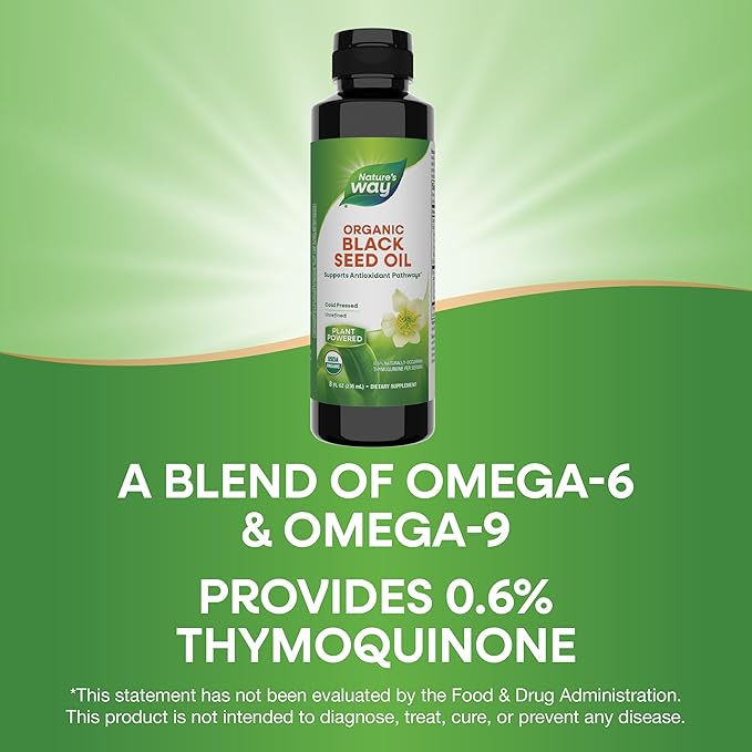 Nature's Way Organic Black Seed Oil, Supports Antioxidants Pathways*, Cold-Pressed, Vegan, Gluten Free, 8 fl oz (Packaging May Vary)