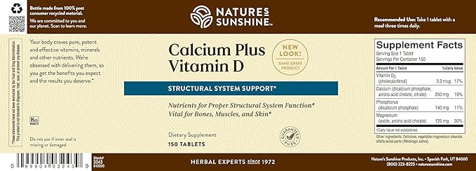 Nature's Sunshine Calcium Plus Vitamin D, 150 Tablets, Kosher | Powerful Vitamin Supplement for Adults Containing Vitamin D3, Calcium, and Magnesium