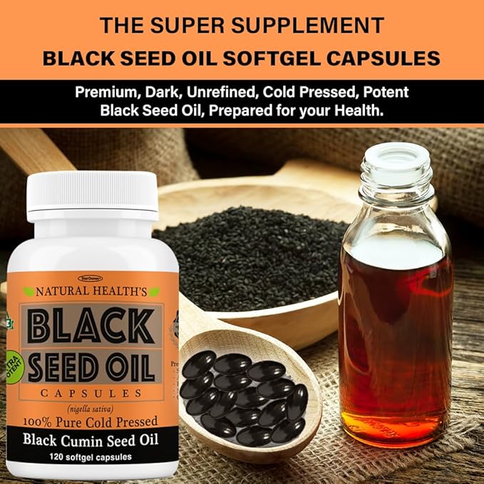 Pure Black Seed Oil Capsules 1000mg per serving - 120 Capsules - Cold Pressed and Non GMO
