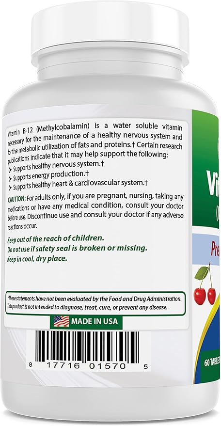 Best Naturals Vitamin B-12 as Methylcobalamin (Methyl B12), 6000 mcg 60 Sublingual Tablets (60 Count (Pack of 2))
