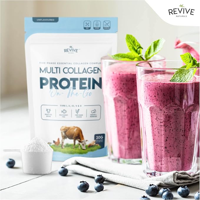 Revive Naturals Multi Collagen Hydrolyzed Powder Bag (4oz) - Types I, II, III, V & X - Grass Fed Bovine, Free Roaming Chicken & Eggshell Collagen Peptides, Non-GMO, GF.