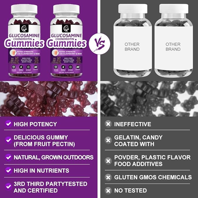 Glucosamine Chondroitin Gummies with MSM & Elderberry – Extra Strength Mobility & Flexibility Support, Antioxidant Immune Supplement for Women & Men
