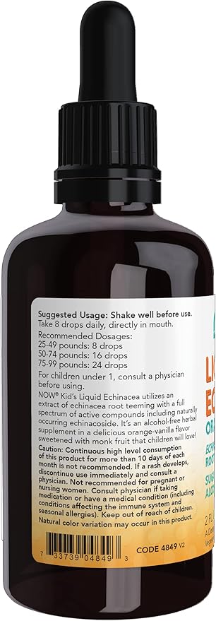 NOW Supplements, Kids Liquid Echinacea with Dropper, Immune System Support, Formulated for Kids, 2 Fl Ounce, Packaging May Vary (Pack of 2)