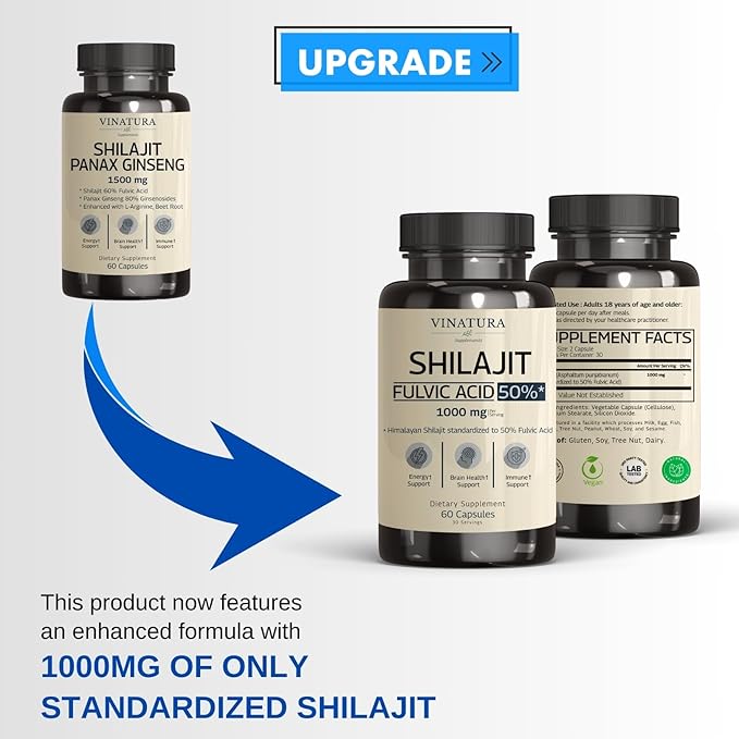 Shilajit for Men and Women - 1000mg Pure Himalayan Shilajit Capsules, standardized to 50% Fulvic Acid - 60 Capsules