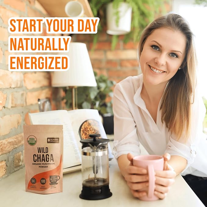 Organic Chaga Mushrooms Powder - Fine Powder to Make Chaga Tea for Immune Defense and More Energy, Organic Chaga is Wild Grown and Sustainably Harvested in Europe, Certified USDA Organic, 100 servings