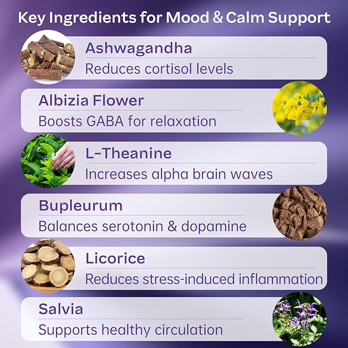 Natural Herbal Supplement Mood Lift Herb - Natural Calm Supplement with Ashwagandha & L-Theanine | 60 Heart-Shaped Tablets | Supports Emotional Balance, Focus & Sleep Quality, Vegan