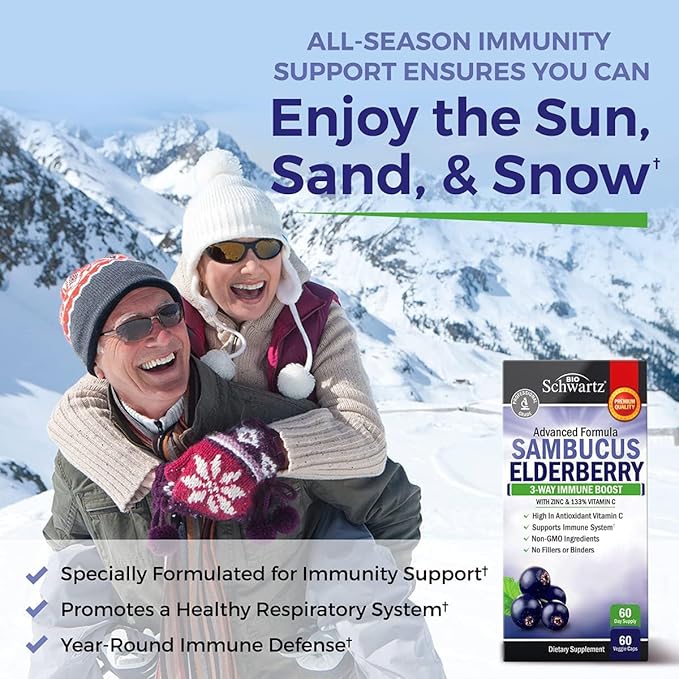 Elderberry with Zinc and Vitamin C for Adults - Immune Support Vitamins for Women and Men Natural Elderberries Black Sambucus Capsules - Immune Defense Multiminerals Supplement, Gluten-Free, 60 Ct