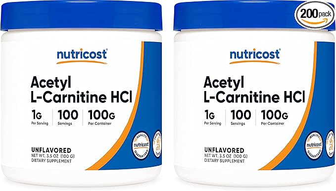 Nutricost Acetyl L-Carnitine (ALCAR) 100 GMS (2 Pack) - 100 Servings Each - 1000mg Per Serving - Pure Acetyl L-Carnitine Powder - Non GMO, Gluten Free