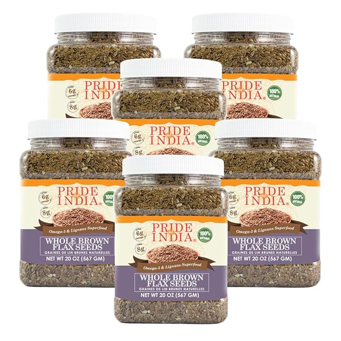 Pride Of India - PACK of 6 - Brown Flax Seed Omega-3 & Lignan Superfood, 1.25 lbs Jar
