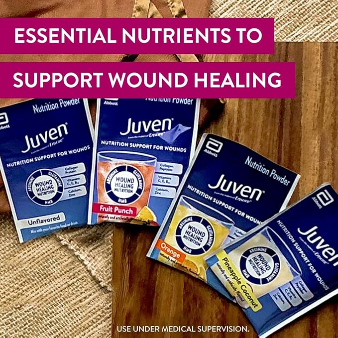 Juven Therapeutic Nutrition Drink Powder Including Collagen Peptides, Amino Acids, and HMB for Wound Healing Support, Pineapple Coconut, 48 Packets