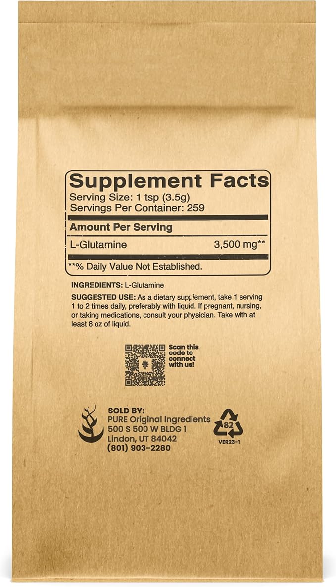 Pure Original Ingredients L-Glutamine (2lb) Alpha-Amino Acid Supplement Powder, Lab-Verified