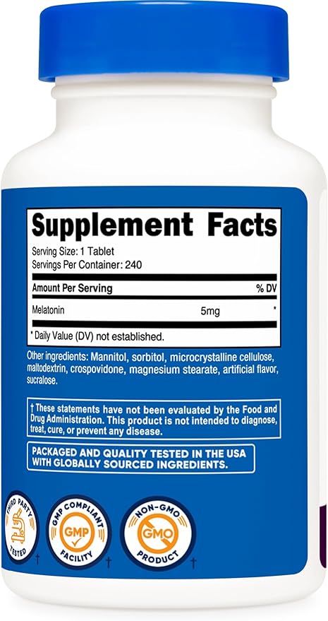 Nutricost Melatonin 5mg, 240 Fast Dissolve Tablets (Mixed Berry Flavor) - Non-GMO, Gluten Free