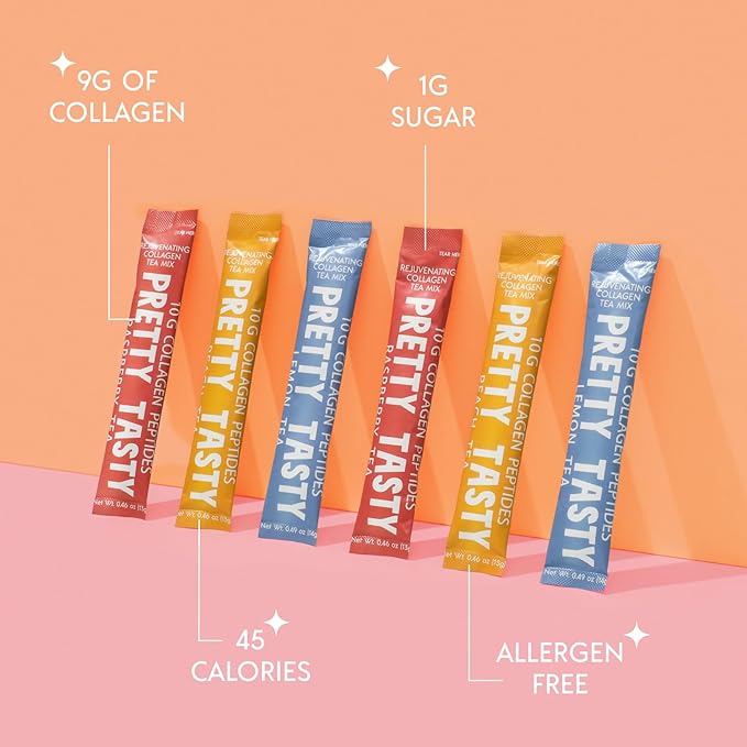 Peach Perfection Collagen Tea - Stick Pack Pouch - Succulent Peach Blend - Radiant Beauty & Wellness - 10g Collagen Peptides - 30 Count