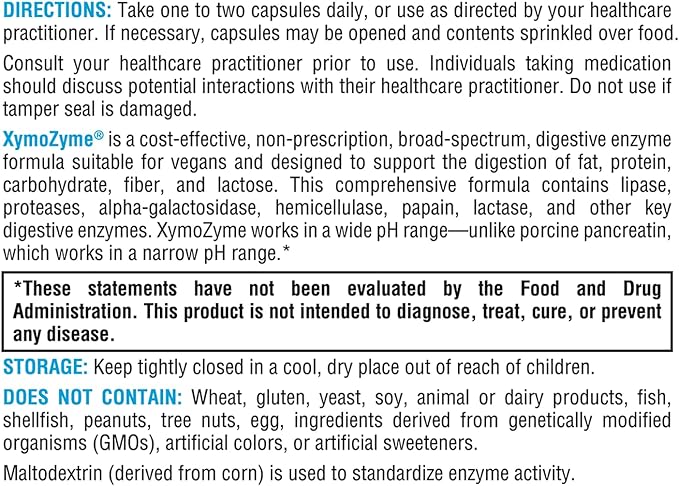 XYMOGEN XymoZyme - Vegan, Multi-Enzyme Digestive Supplement - Plant-Based Digestive Enzymes for Women & Men - Support Gut Health + Nutrient Absorption - Breakdown Lactose, Beans & More (60 Capsules)