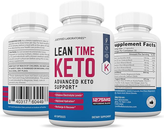 (2 Pack) Lean Time Keto Pills 1275MG New & Improved Formula Contains Apple Cider Vinegar Extra Virgin Olive Oil Powder Green Tea Leaf 120 Capsules