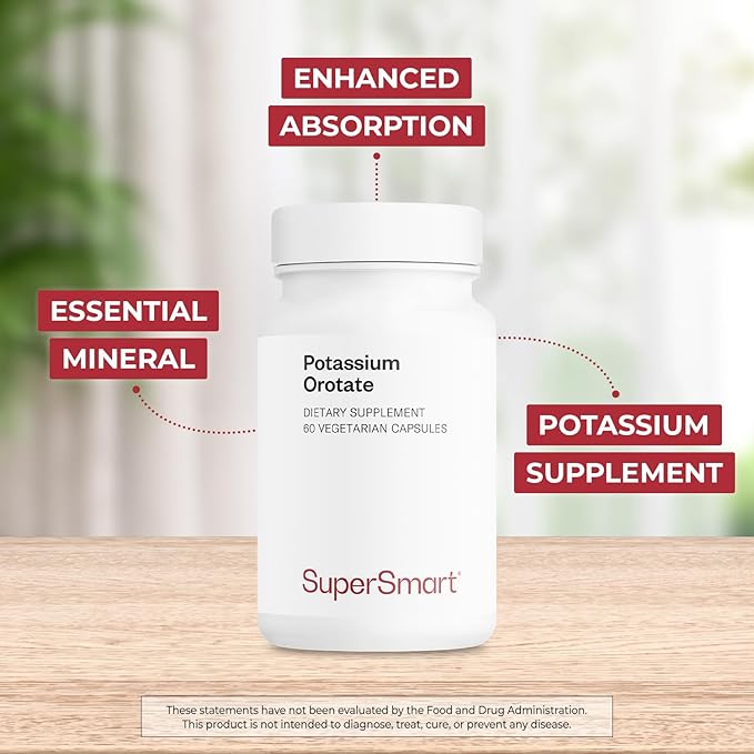 Supersmart - Potassium Orotate 450 mg Per Day - Helps Maintain Body Acid-Base Balance - May Support Nerve Transmission & Heart Health | Non-GMO & Gluten Free - 60 Vegetarian Capsules