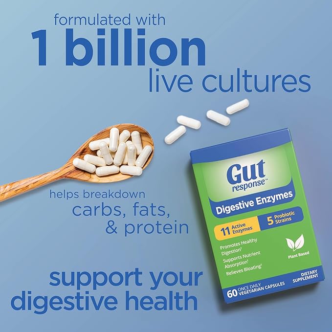 Digestive Enzymes, Digestive Support, Relieves Bloating, 5 Probiotic Strains, 11 Active Enzymes, 60 Capsules