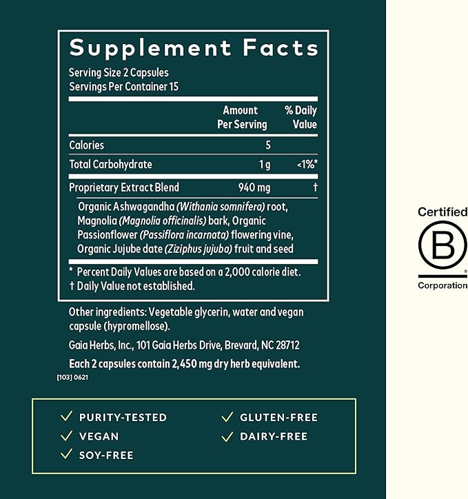 Gaia Herbs SleepThru - Natural Sleep Support Supplement with Organic Ashwagandha Root, Organic Magnolia Bark, Passionflower, and Jujube Date - 30 Vegan Liquid Phyto-Capsules (15-Day Supply)