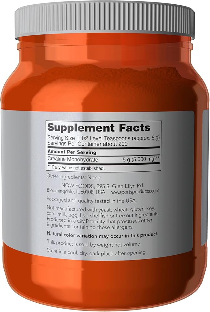 NOW Foods Sports Nutrition, Creatine Monohydrate Powder, Mass Building*/Energy Production*, 2.2-Pound