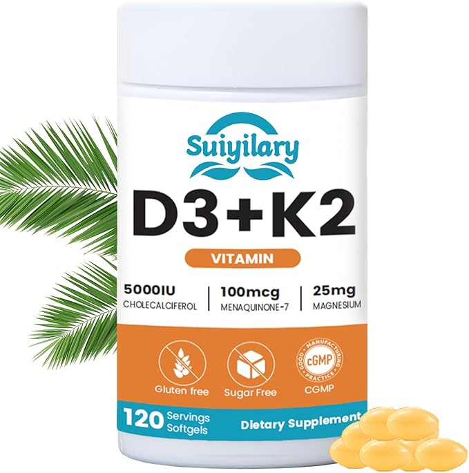 Vitamin D3 K2 Supplement with Vitamin D3 5000 IU, 100 mcg Vitamin K2, Plant Based 2-1 Formula for Bone, Teeth, Muscle and Immune Health Support,120 Softgel Capsules