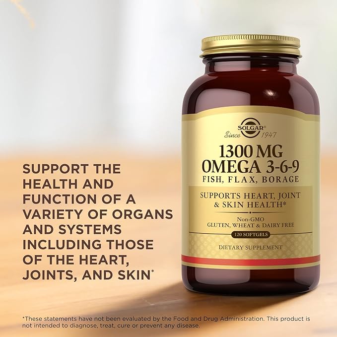 Solgar 1300 mg Omega 3-6-9 - 120 Softgels, Pack of 3 - Support for Joint & Skin Health - Non-GMO, Gluten Free - 120 Total Servings
